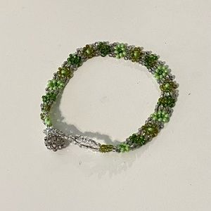 Green Beaded Flower Bracelet